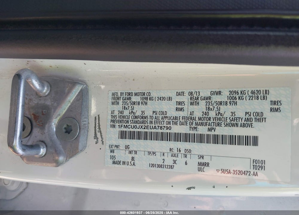 2014 FORD ESCAPE VIN: 1FMCU0JX2EUA78790