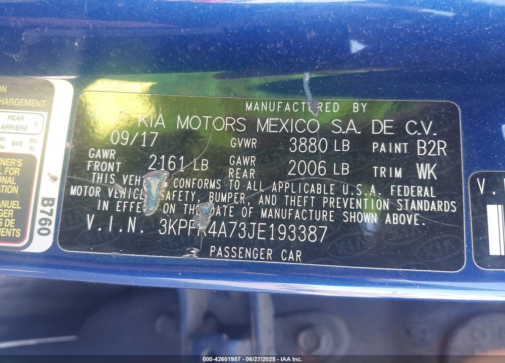 2018 KIA FORTE VIN: 3KPFK4A73JE193387