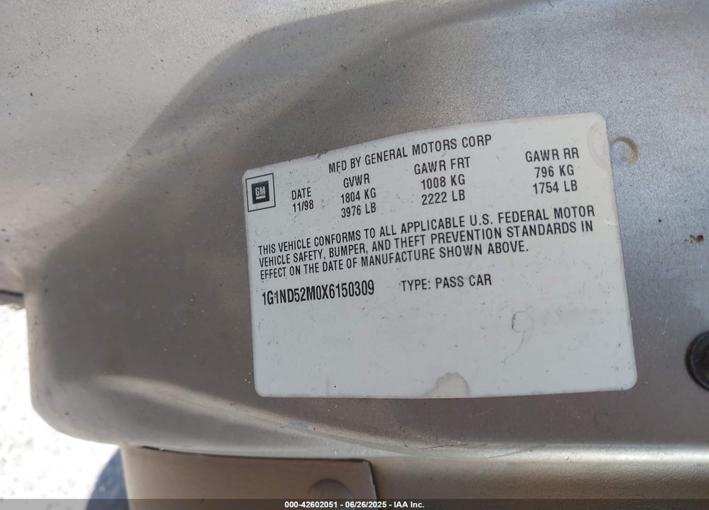 1999 CHEVROLET MALIBU VIN: 1G1ND52M0X6150309