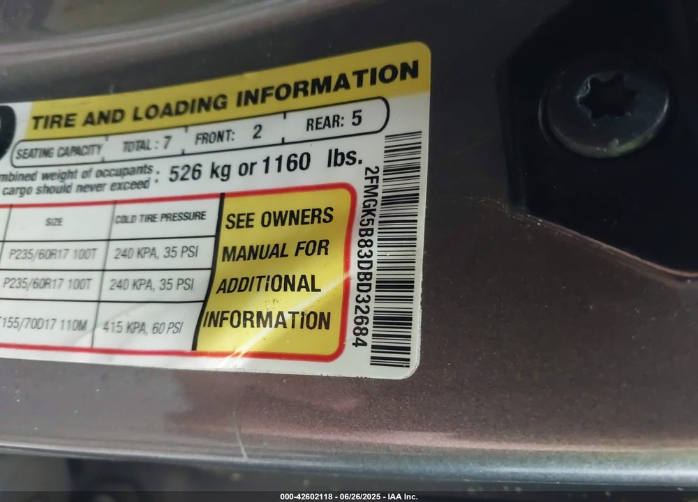 2013 FORD FLEX VIN: 2FMGK5B83DBD32684