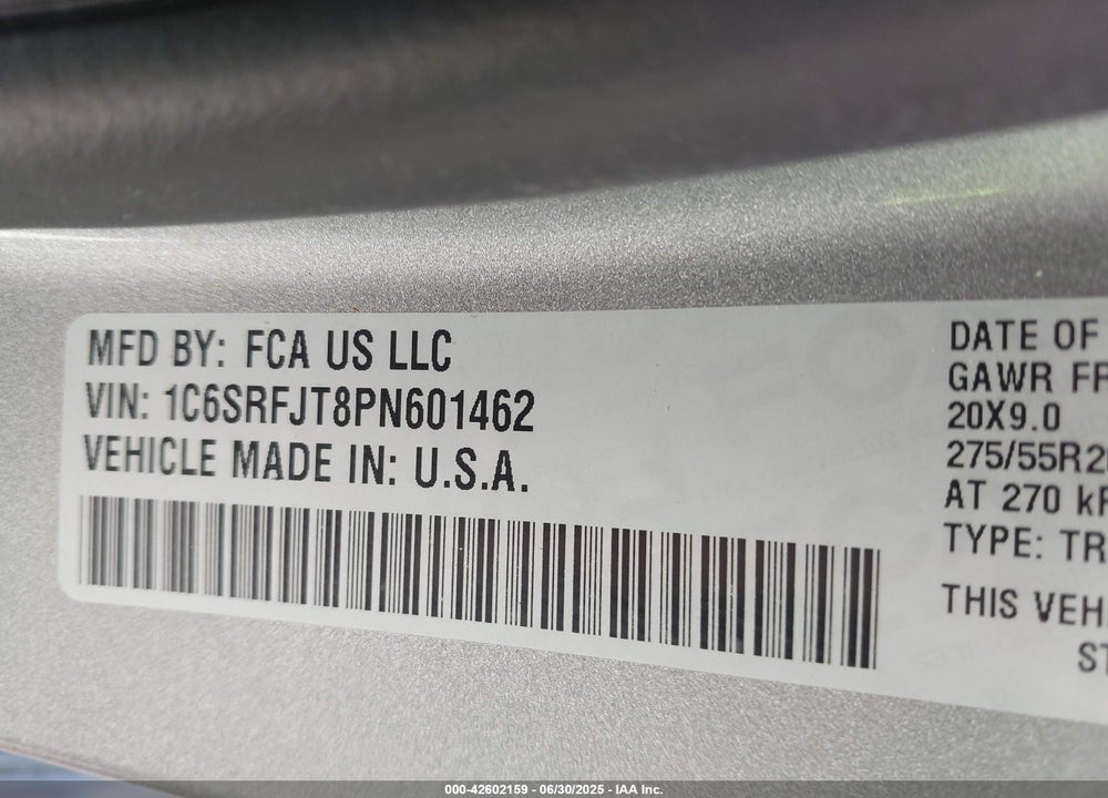 2023 RAM 1500 LAIE  4X4 5'7 BOX VIN: 1C6SRFJT8PN601462