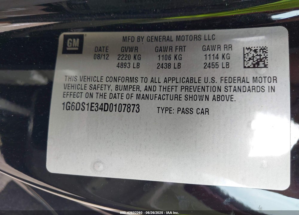 2013 CADILLAC CTS VIN: 1G6DS1E34D0107873