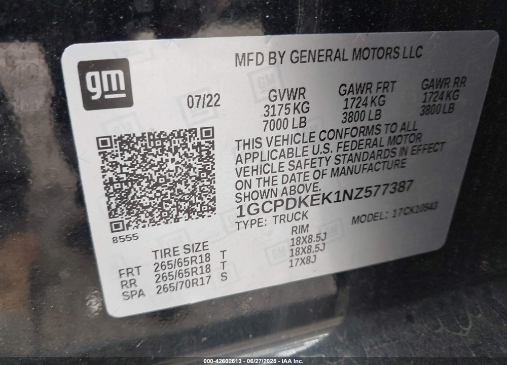 2022 CHEVROLET SILVERADO 1500 VIN: 1GCPDKEK1NZ577387