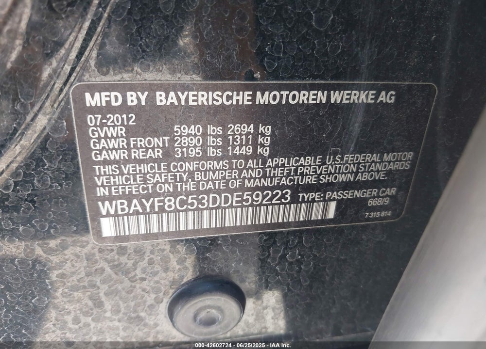 2013 BMW 750LI XDRIVE VIN: WBAYF8C53DDE59223