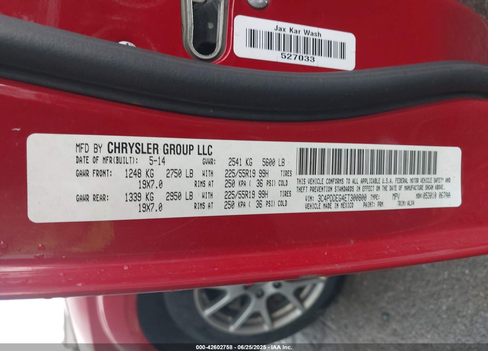 2014 DODGE JOURNEY VIN: 3C4PDDEG4ET300800