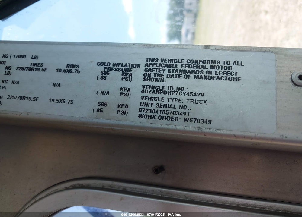 2007 FREIGHTLINER CHASSIS M LINE WALK-IN VAN VIN: 4UZAAPDH27CY45429