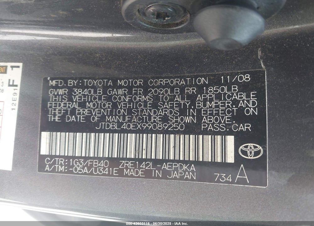 2009 TOYOTA COROLLA VIN: JTDBL40EX99089250