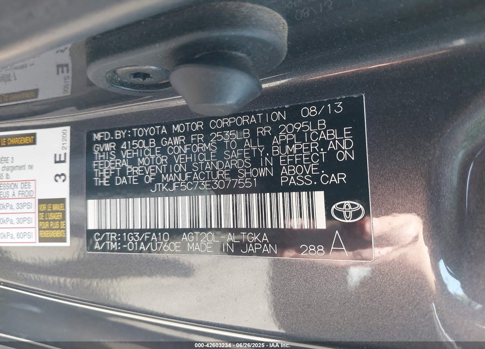 2014 TOYOTA SCION TC VIN: JTKJF5C73E3077551