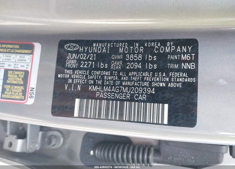 2021 HYUNDAI ELANTRA VIN: KMHLM4AG7MU209394