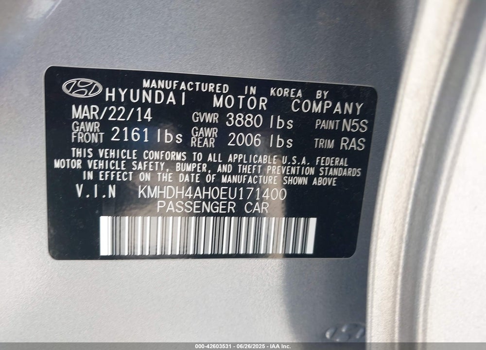 2014 HYUNDAI ELANTRA SPORT VIN: KMHDH4AH0EU171400