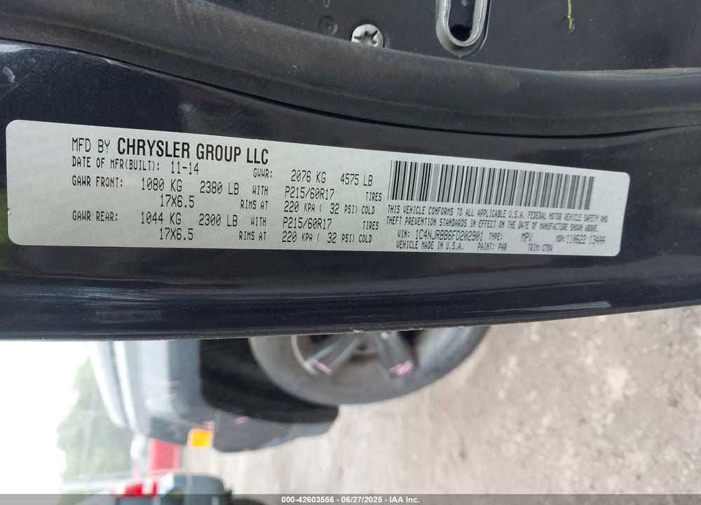 2015 JEEP PATRIOT VIN: 1C4NJRBB6FD202901
