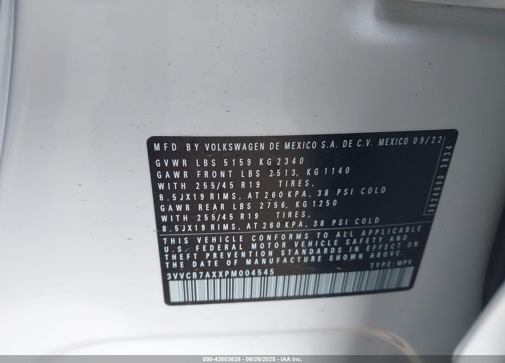 2023 VOLKSWAGEN TIGUAN VIN: 3VVCB7AXXPM004545
