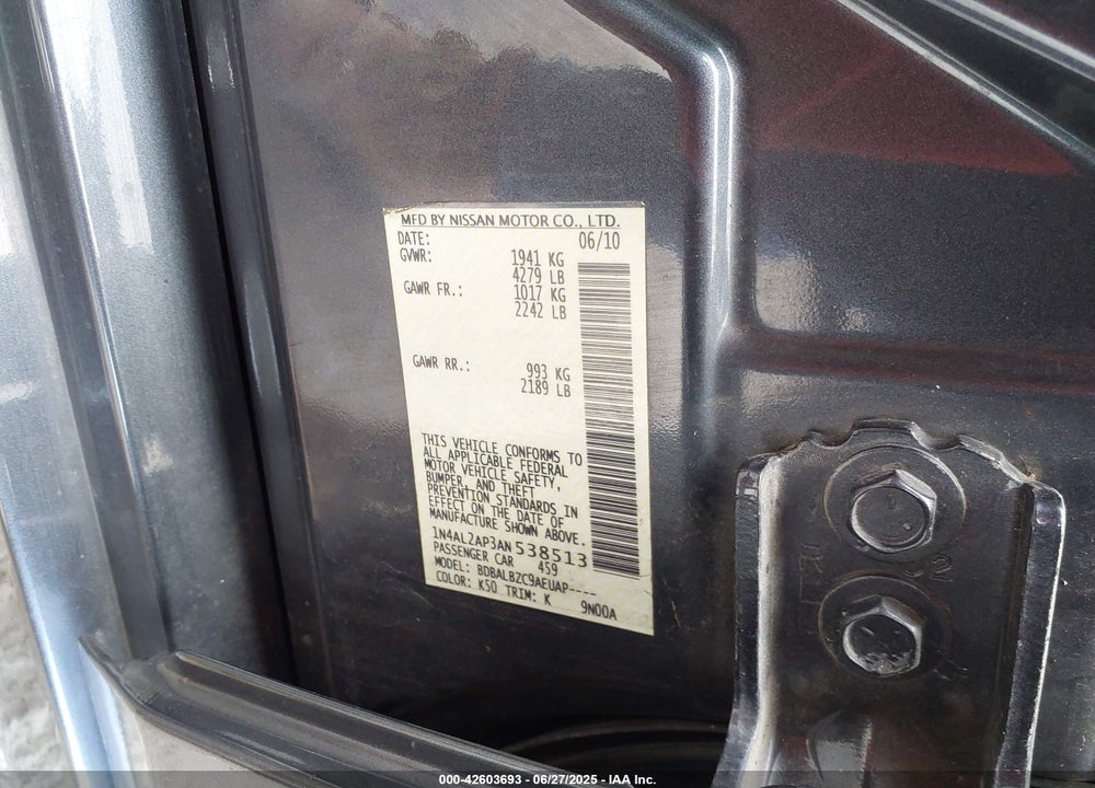 2010 NISSAN ALTIMA VIN: 1N4AL2AP3AN538513