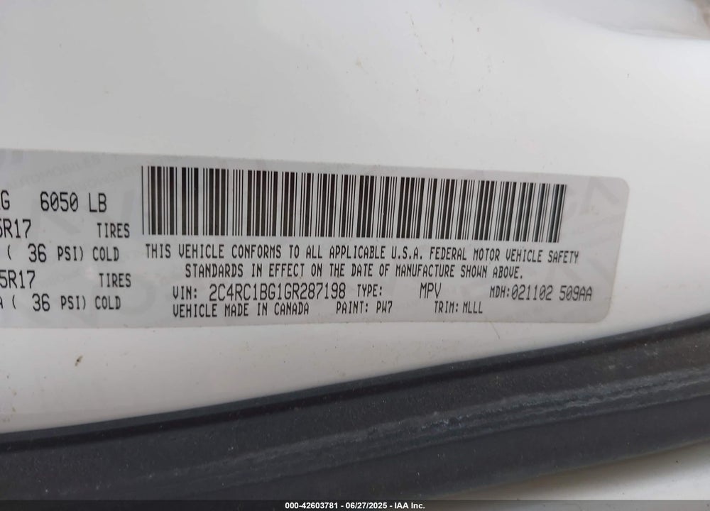 2016 CHRYSLER TOWN & COUNTRY TOURING VIN: 2C4RC1BG1GR287198