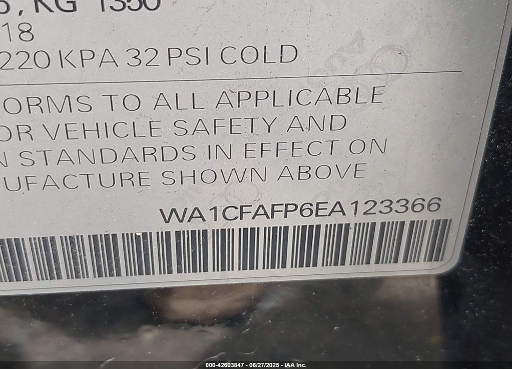 2014 AUDI Q5 VIN: WA1CFAFP6EA123366