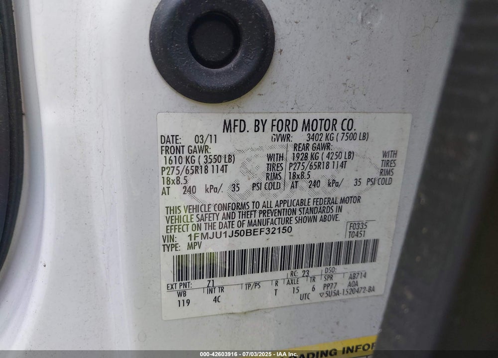 2011 FORD EXPEDITION VIN: 1FMJU1J50BEF32150