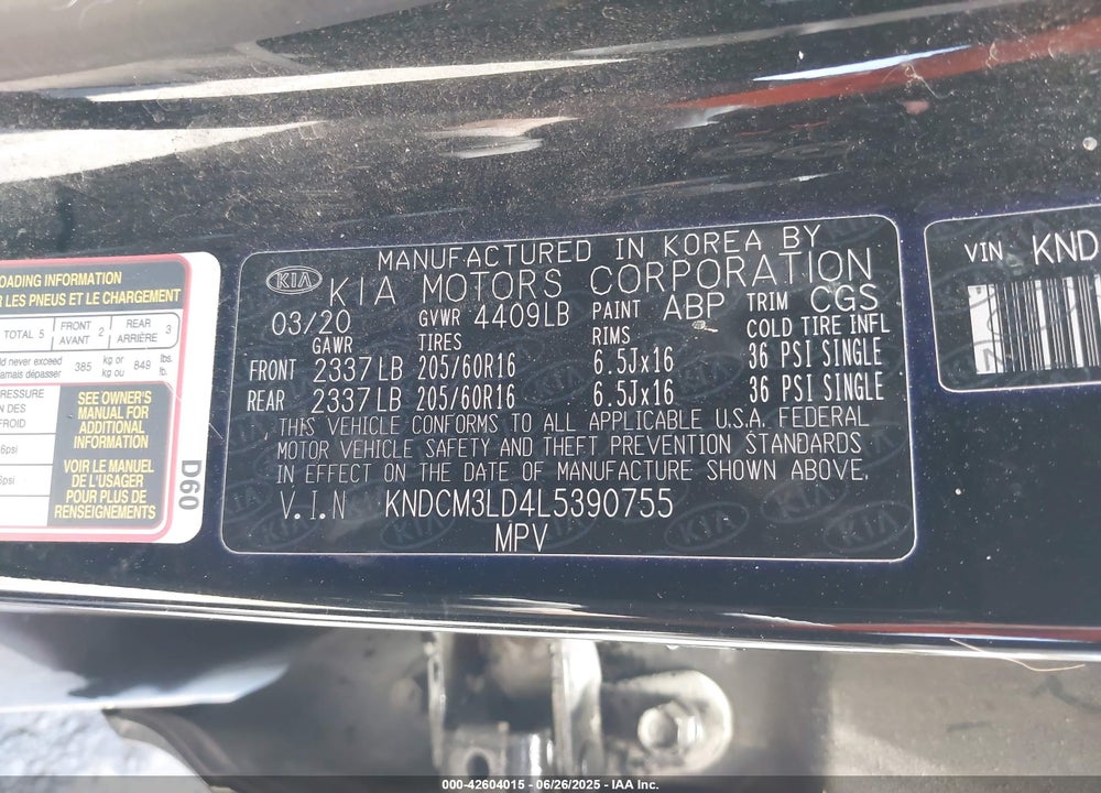 2020 KIA NIRO PLUG-IN HYBRID VIN: KNDCM3LD4L5390755