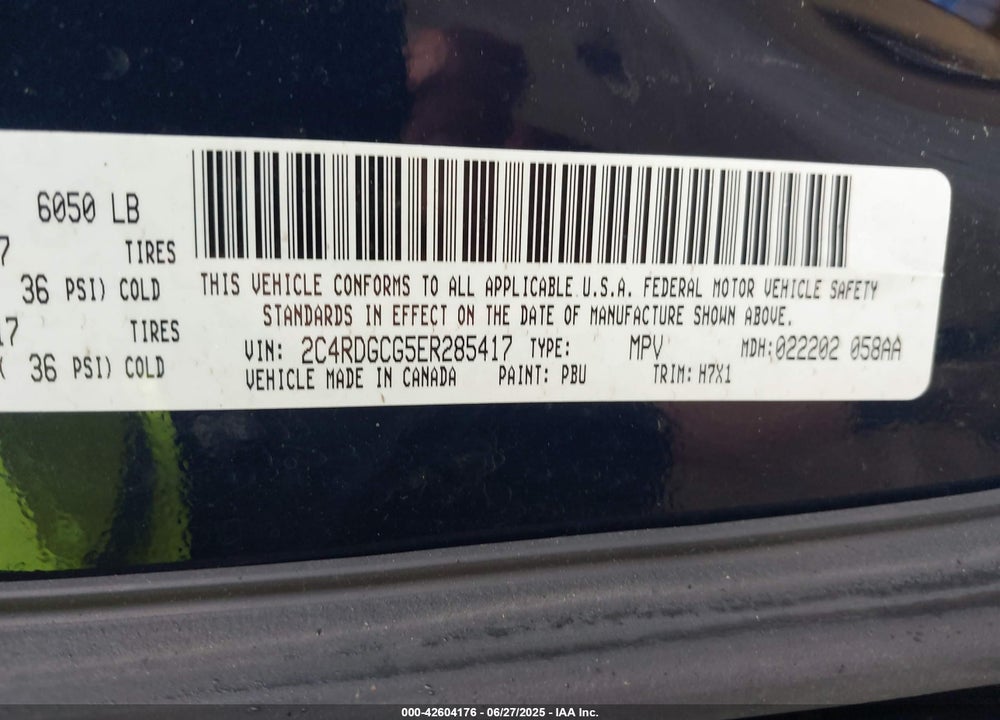 2014 DODGE GRAND CARAVAN SXT VIN: 2C4RDGCG5ER285417