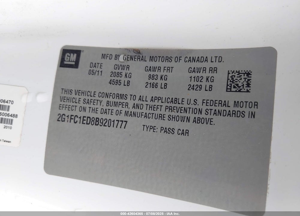 2011 CHEVROLET CAMARO 2LT VIN: 2G1FC1ED8B9201777