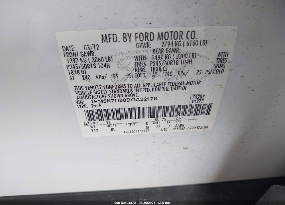 2013 FORD EXPLORER VIN: 1FM5K7D80DGA22176