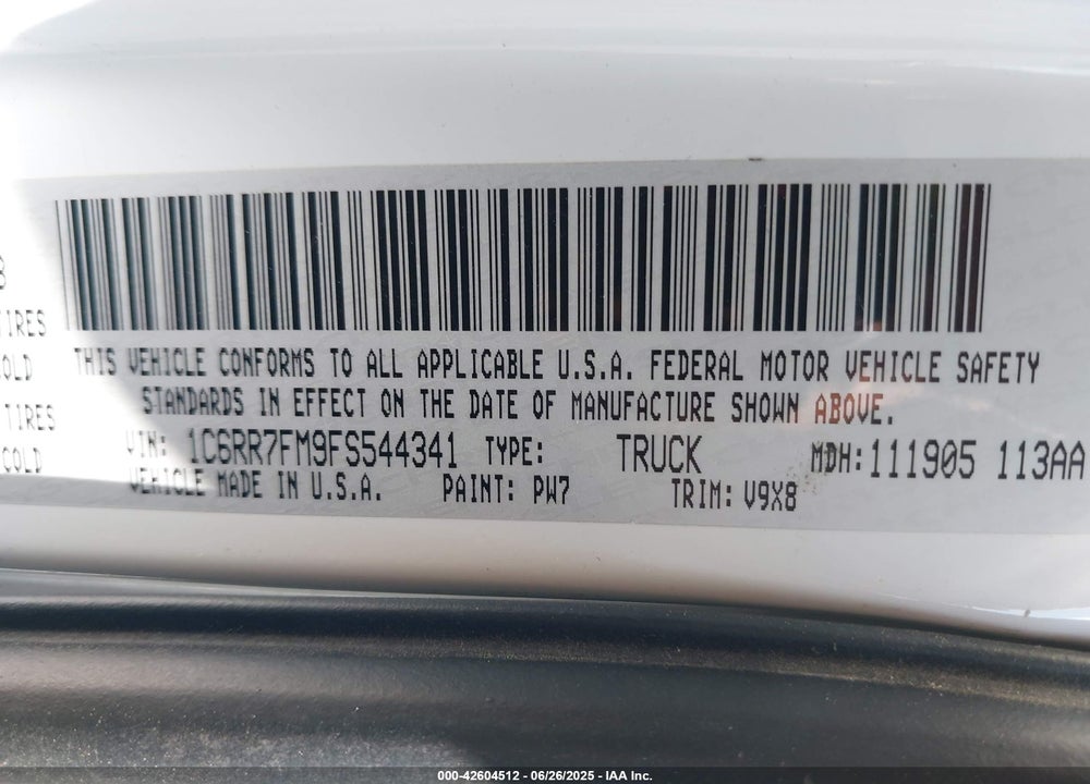 2015 RAM 1500 VIN: 1C6RR7FM9FS544341