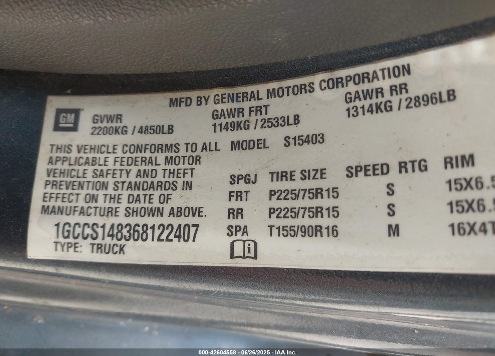 2006 CHEVROLET COLORADO LT VIN: 1GCCS148368122407