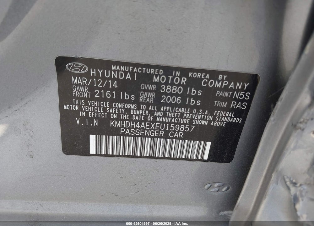 2014 HYUNDAI ELANTRA VIN: KMHDH4AEXEU159857