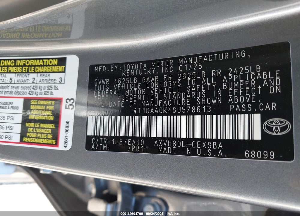 2025 TOYOTA CAMRY VIN: 4T1DAACK4SU578613