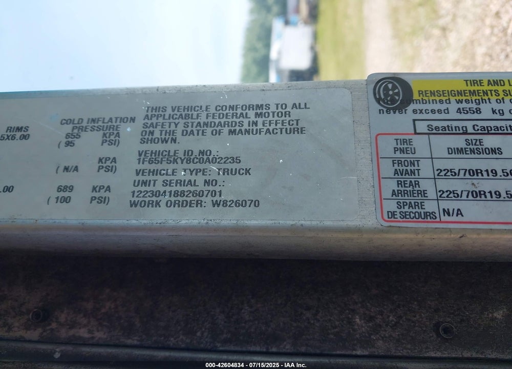 2012 FORD F-59 COMMERCIAL STRIPPED VIN: 1F65F5KY8C0A02235