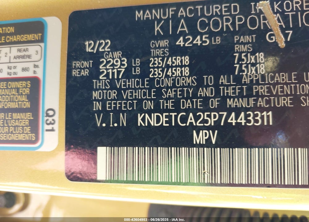 2023 KIA SELTOS VIN: KNDETCA25P7443311