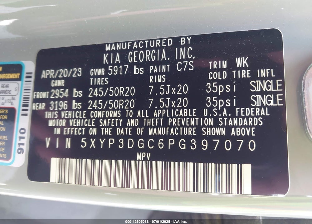 2023 KIA TELLURIDE VIN: 5XYP3DGC6PG397070