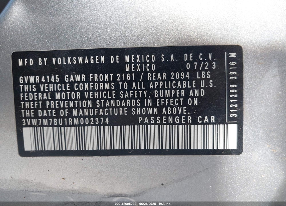 2024 VOLKSWAGEN JETTA 1.5T SE VIN: 3VW7M7BU1RM002374