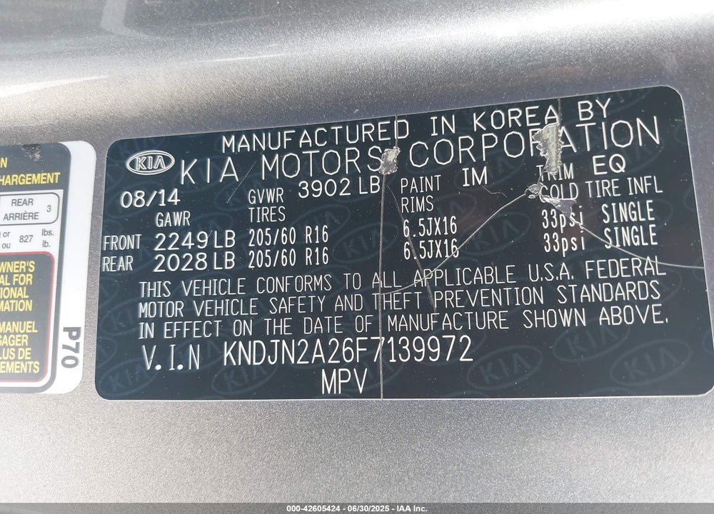 2015 KIA SOUL VIN: KNDJN2A26F7139972