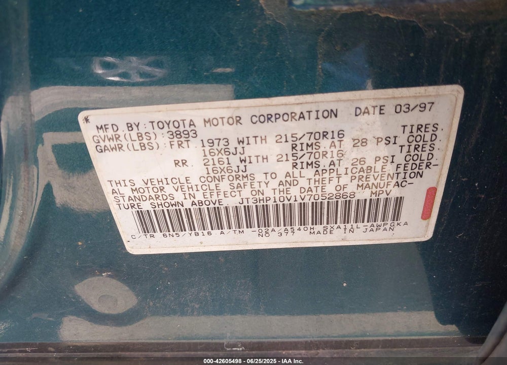 1997 TOYOTA RAV4 VIN: JT3HP10V1V7052868