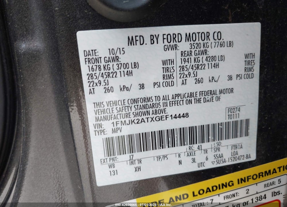 2016 FORD EXPEDITION VIN: 1FMJK2ATXGEF14448
