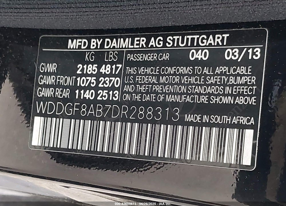2013 MERCEDES-BENZ C 300 LUXURY 4MATIC/SPORT 4MATIC VIN: WDDGF8AB7DR288313
