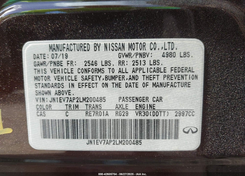 2020 INFINITI Q50 VIN: JN1EV7AP2LM200485