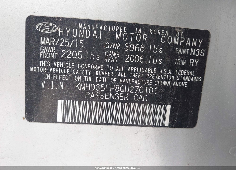 2016 HYUNDAI ELANTRA GT VIN: KMHD35LH8GU270101