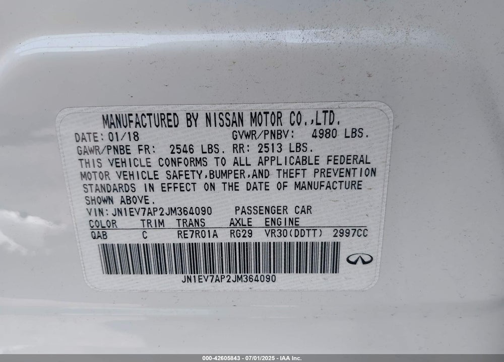 2018 INFINITI Q50 VIN: JN1EV7AP2JM364090