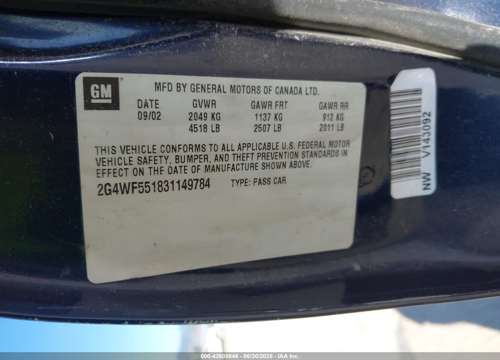2003 BUICK REGAL VIN: 2G4WF551831149784