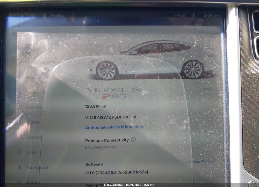 2013 TESLA MODEL S VIN: 5YJSA1DP5DFP16614