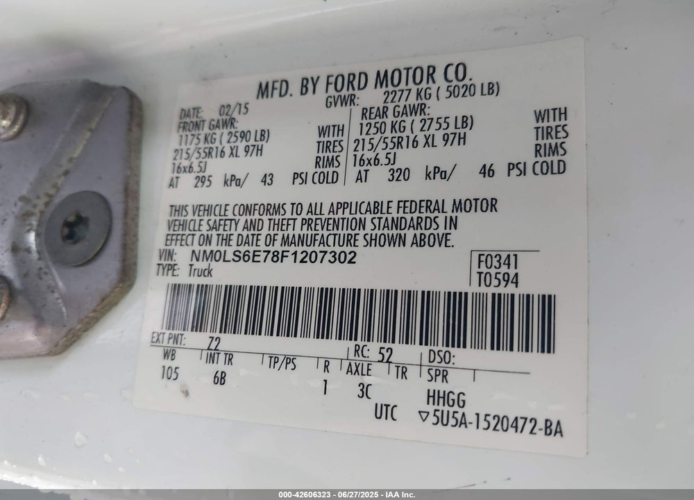 2015 FORD TRANSIT CONNECT VIN: NM0LS6E78F1207302