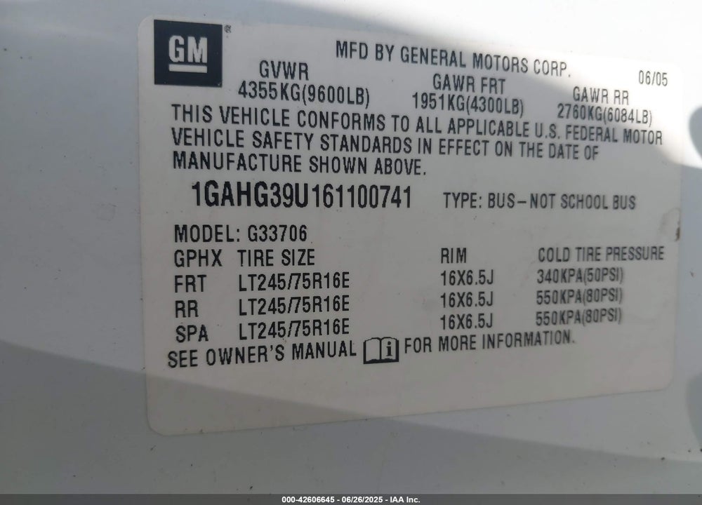 2006 CHEVROLET EXPRESS LS VIN: 1GAHG39U161100741
