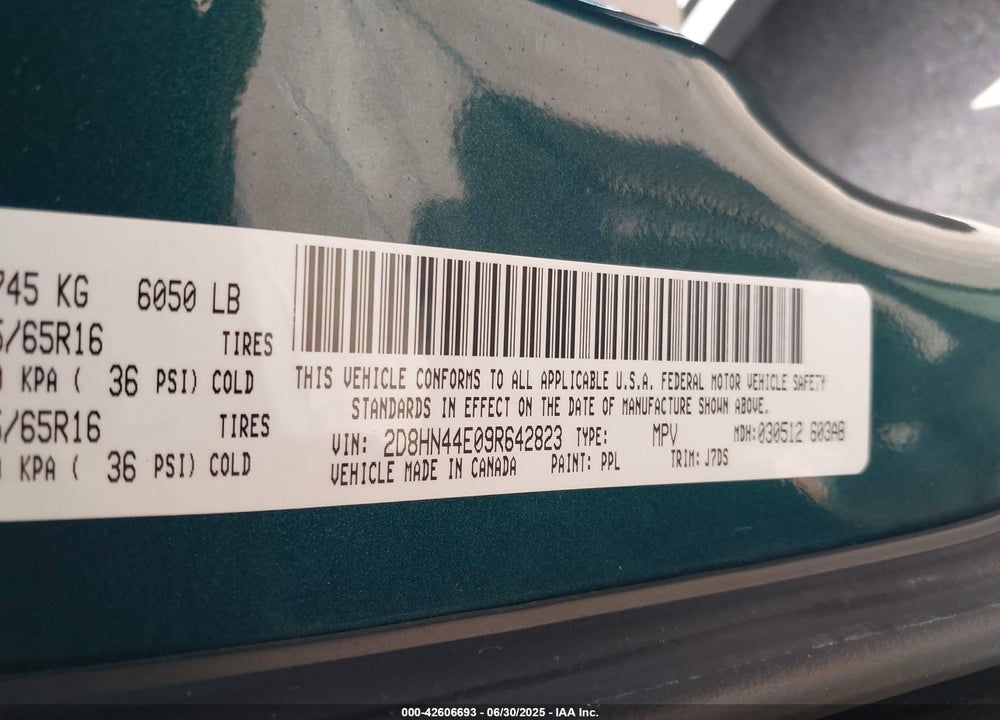 2009 DODGE GRAND CARAVAN SE VIN: 2D8HN44E09R642823