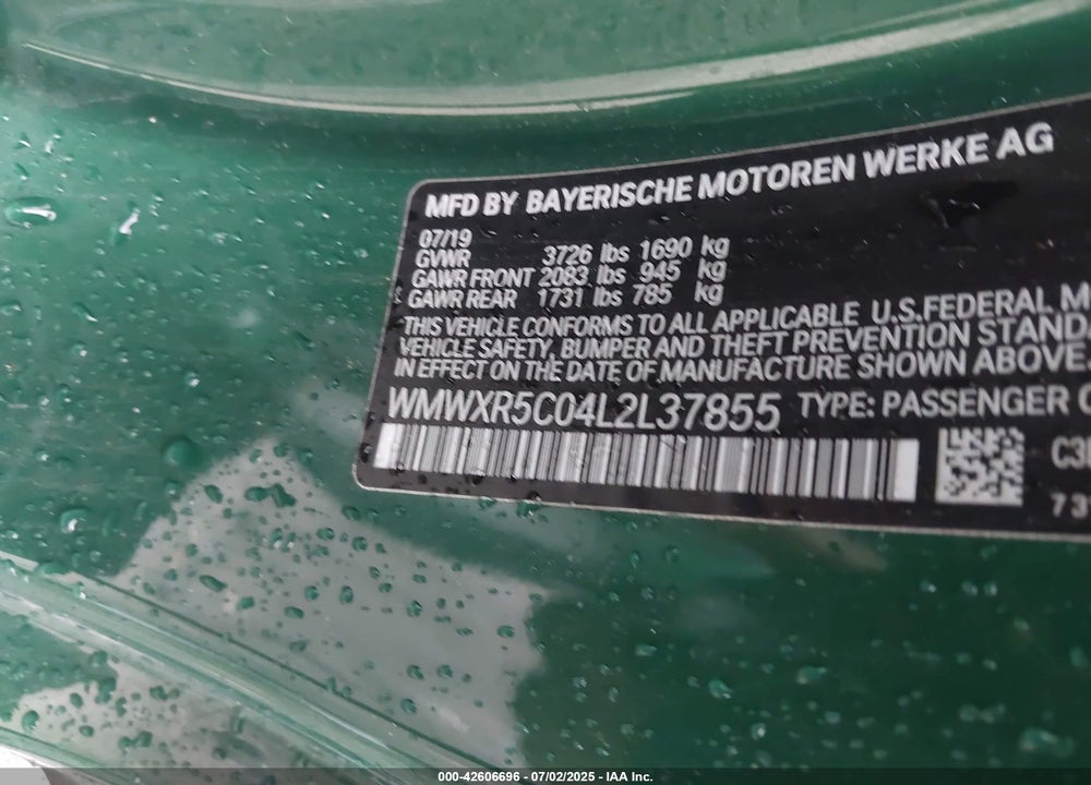2020 MINI COOPER VIN: WMWXR5C04L2L37855