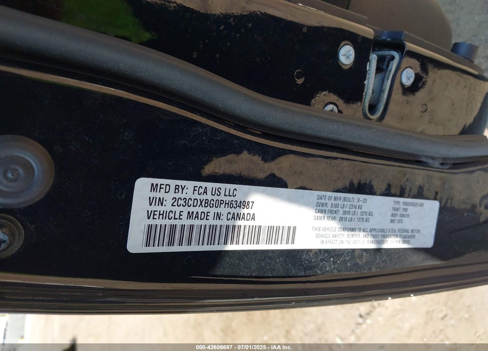 2023 DODGE CHARGER VIN: 2C3CDXBG0PH634987