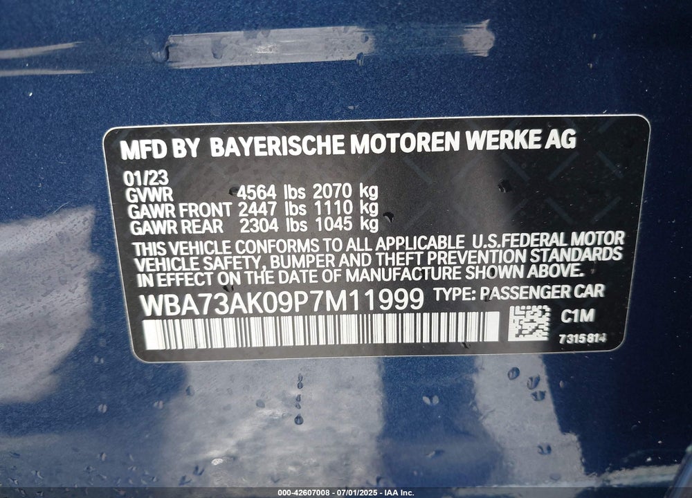 2023 BMW 2 SERIES VIN: WBA73AK09P7M11999