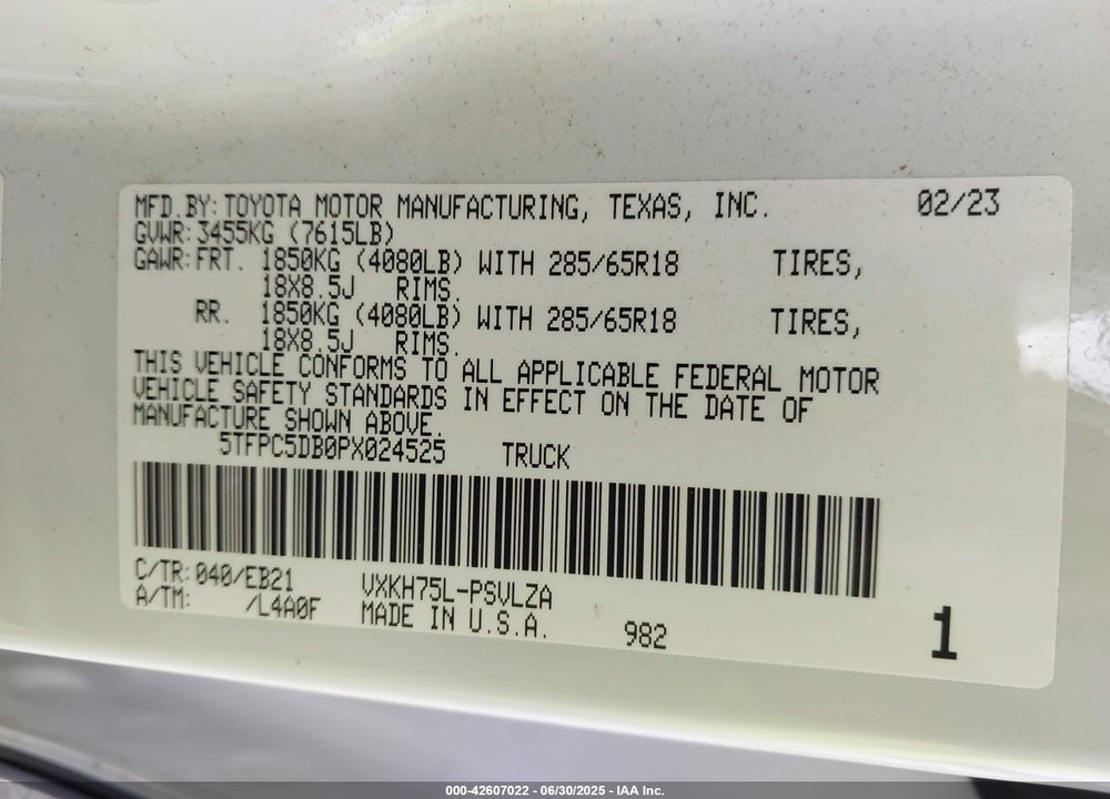 2023 TOYOTA TUNDRA HYBRID TRD PRO VIN: 5TFPC5DB0PX024525