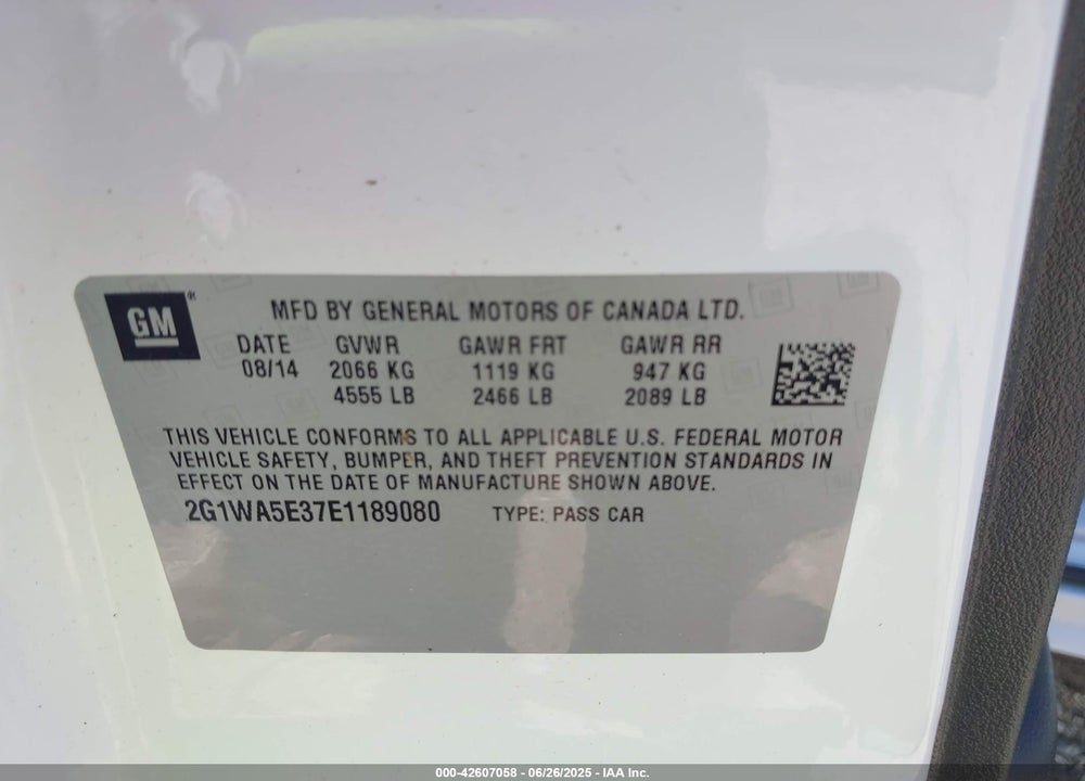 2014 CHEVROLET IMPALA LIMITED VIN: 2G1WA5E37E1189080