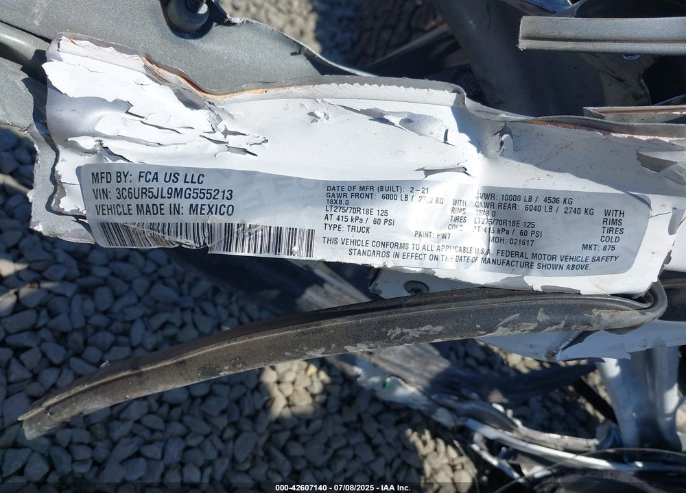 2021 RAM 2500 VIN: 3C6UR5JL9MG555213